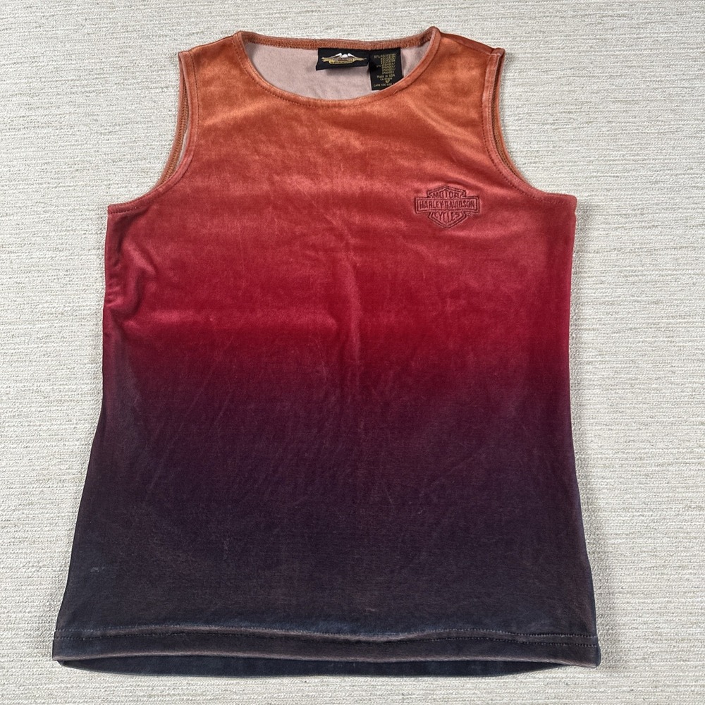 Harley Davidson Velvet Tank Top S Y2K Biker Moto Ombre Made USA Embroidered